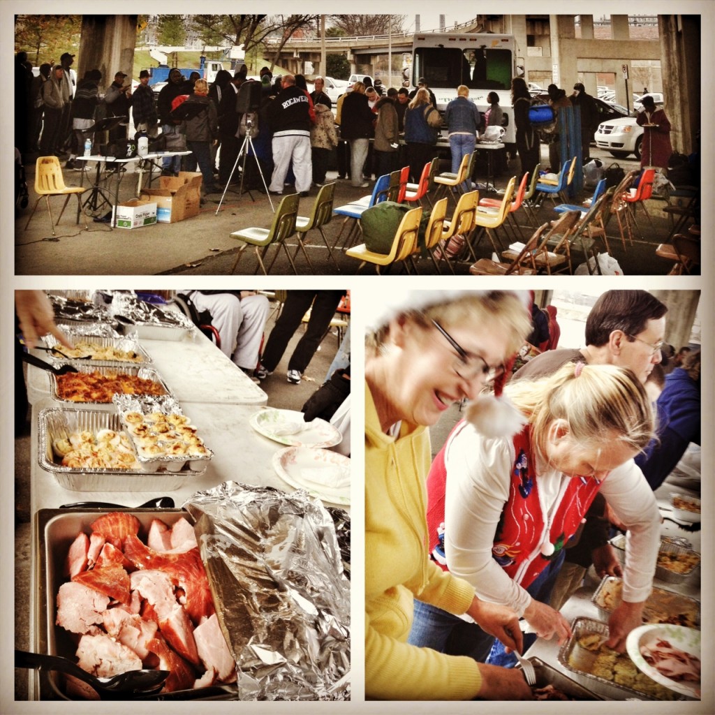 broadway bridge, under the bridge, feeding the homeless